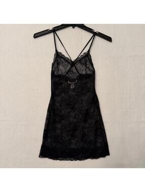 Victoria's Secret Women's XS Black Floral Lace Slip Stretch Stretch Chemise